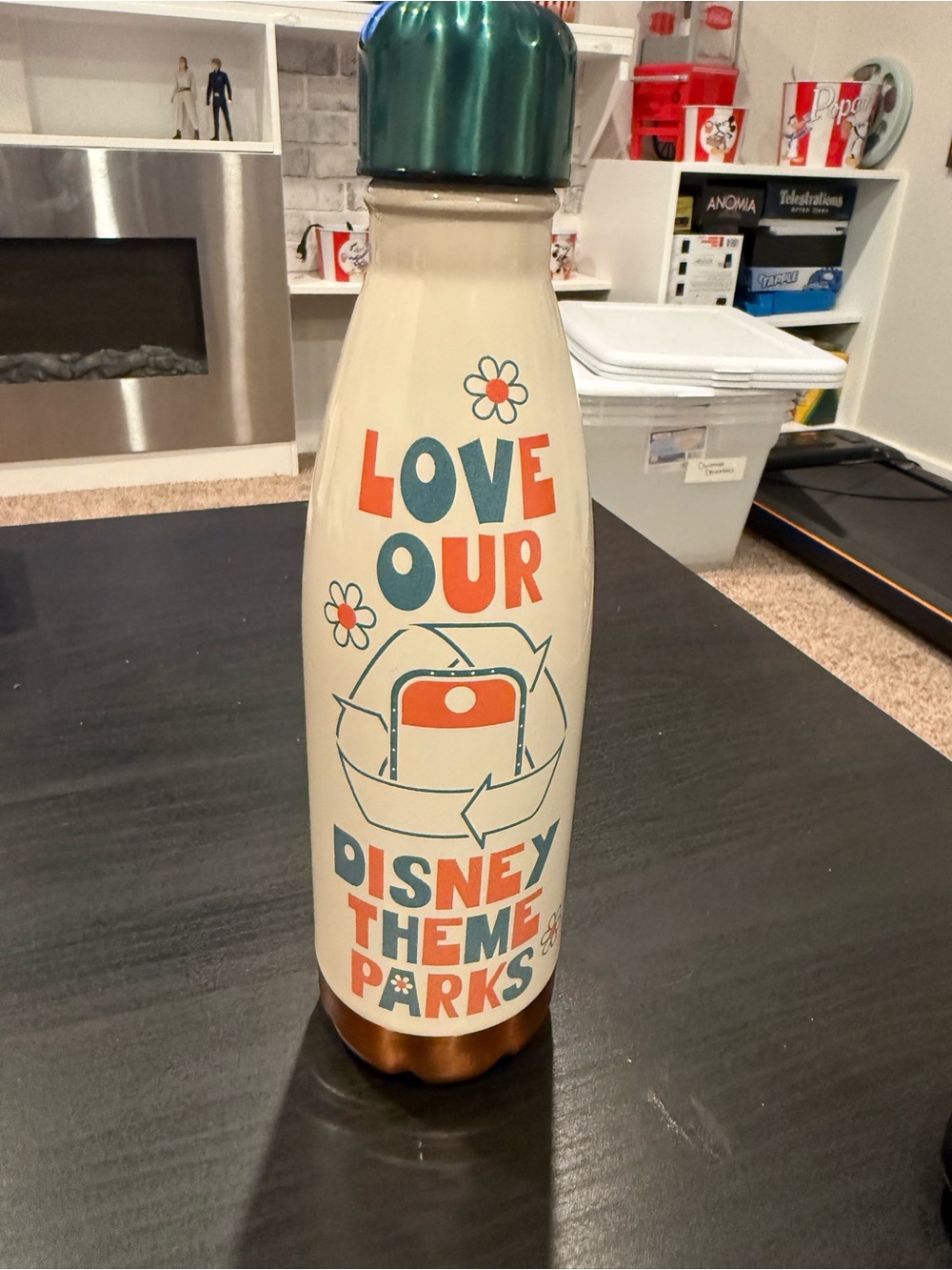 Disney Cream Water Bottle with Teal Cap and Copper Base